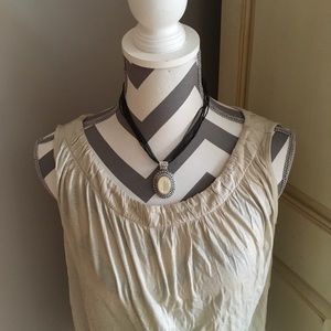 Black ribbon faux pearl necklace